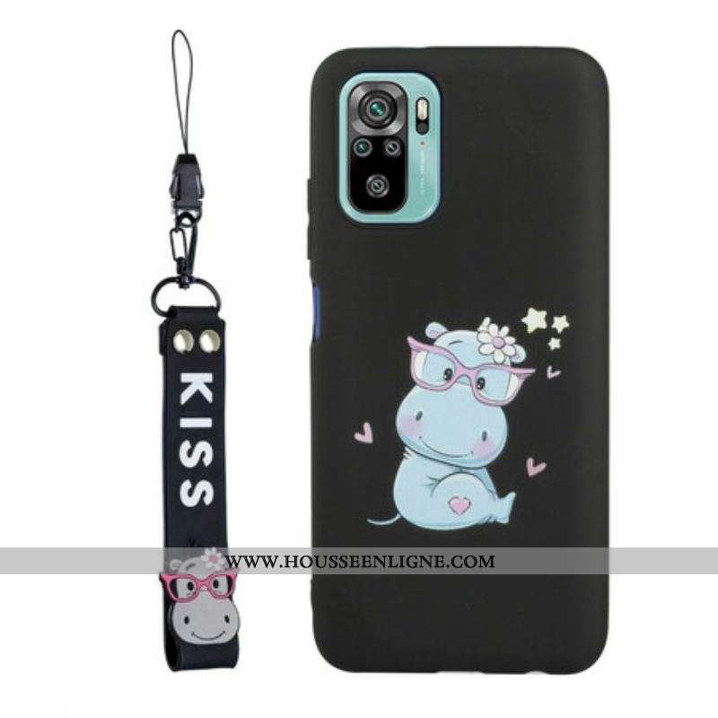 Coque Xiaomi Redmi Note 10/10S/Poco M5s Hippopotame avec Lanière Kiss