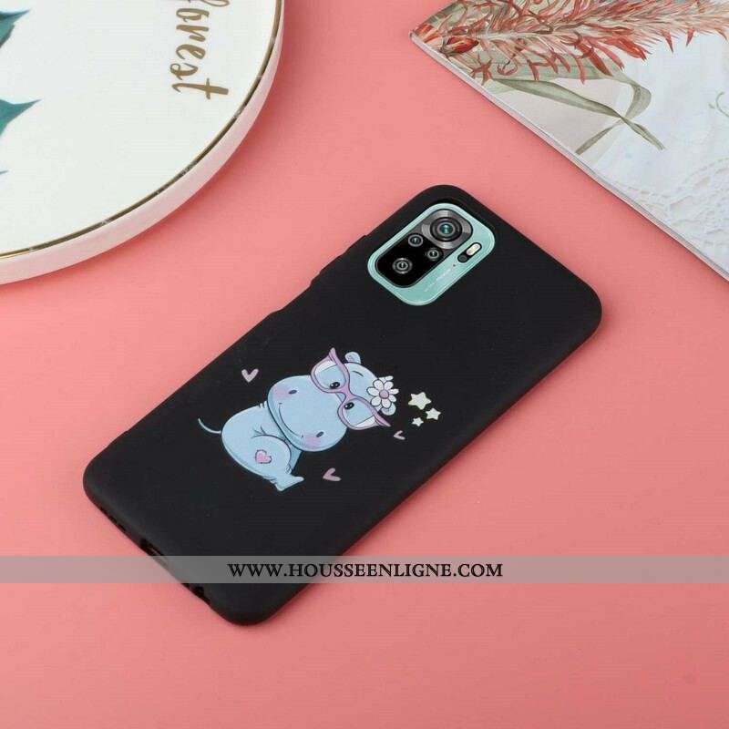 Coque Xiaomi Redmi Note 10/10S/Poco M5s Hippopotame avec Lanière Kiss