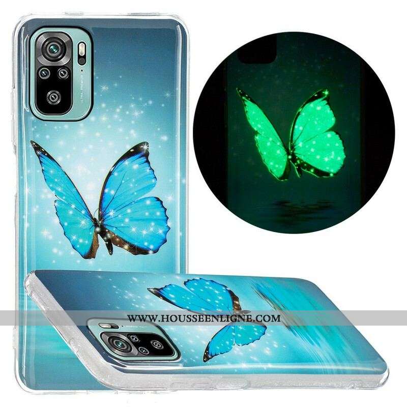 Coque Xiaomi Redmi Note 10/10S/Poco M5s Papillon Bleu Fluorescente