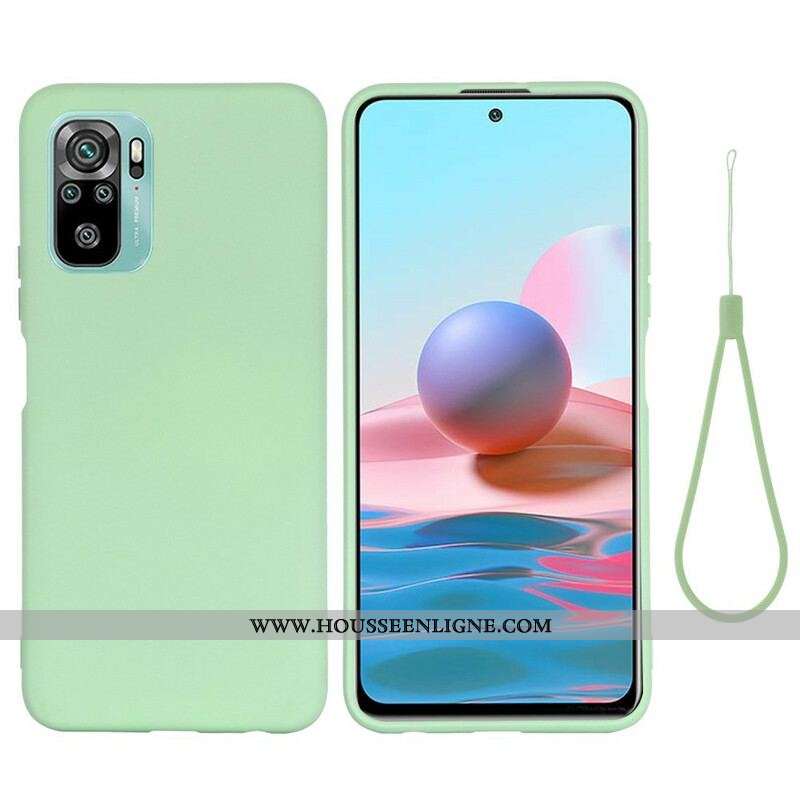 Coque Xiaomi Redmi Note 10/10S/Poco M5s Silicone Liquide Avec Lanière