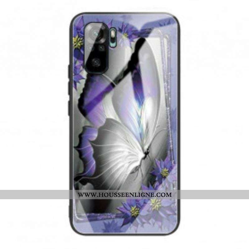 Coque Xiaomi Redmi Note 10/10S/Poco M5s Verre Trempé Papillon Violet