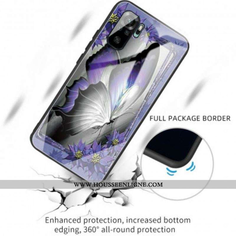 Coque Xiaomi Redmi Note 10/10S/Poco M5s Verre Trempé Papillon Violet