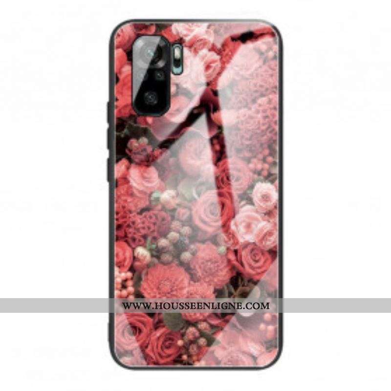 Coque Xiaomi Redmi Note 10/10S/Poco M5s Verre trempé Fleurs Roses