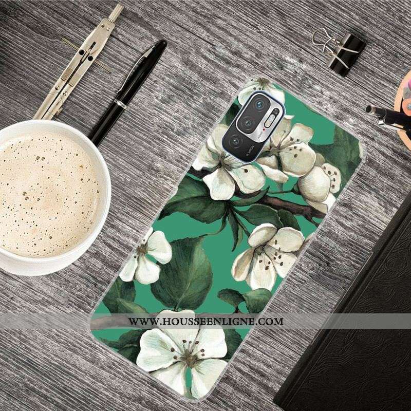 Coque Xiaomi Redmi Note 10 5G / Poco M3 Pro 5G Fleurs Blanches Peintes