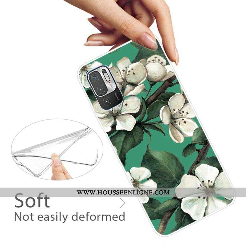 Coque Xiaomi Redmi Note 10 5G / Poco M3 Pro 5G Fleurs Blanches Peintes