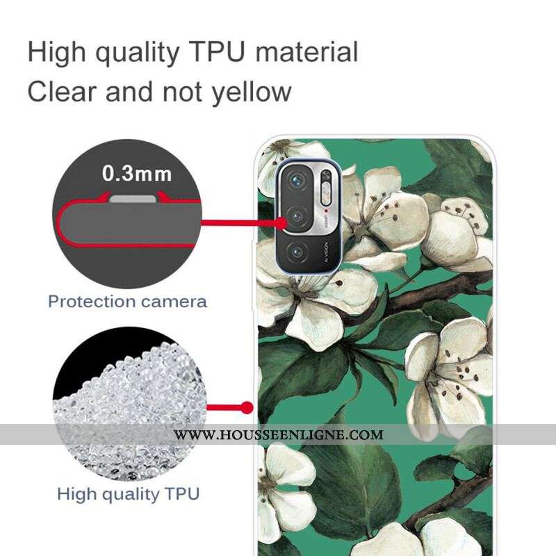 Coque Xiaomi Redmi Note 10 5G / Poco M3 Pro 5G Fleurs Blanches Peintes