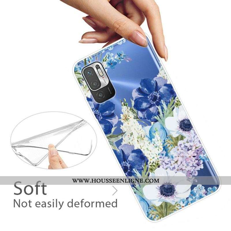 Coque Xiaomi Redmi Note 10 5G / Poco M3 Pro 5G Fleurs Bleues Aquarelle