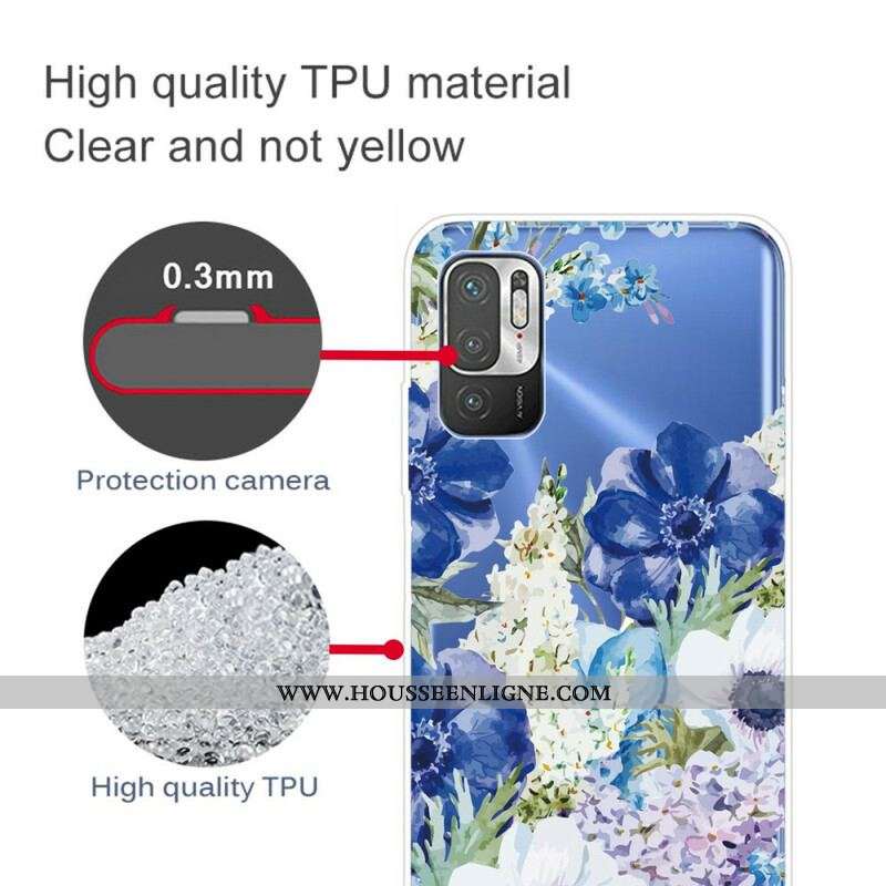 Coque Xiaomi Redmi Note 10 5G / Poco M3 Pro 5G Fleurs Bleues Aquarelle