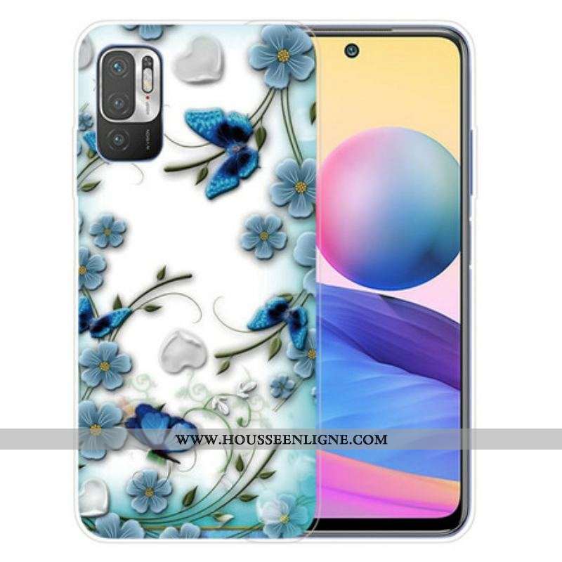 Coque Xiaomi Redmi Note 10 5G / Poco M3 Pro 5G Papillons et Fleurs Rétros