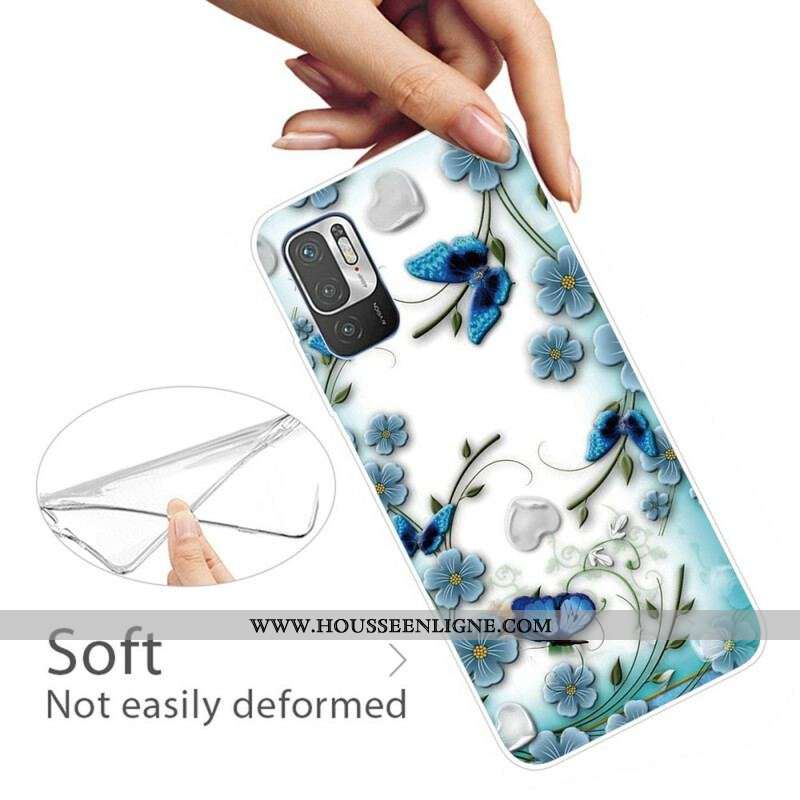 Coque Xiaomi Redmi Note 10 5G / Poco M3 Pro 5G Papillons et Fleurs Rétros