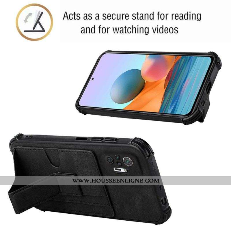 Coque Xiaomi Redmi Note 10 Pro Effet Cuir Avec Porte Cartes et Sangle