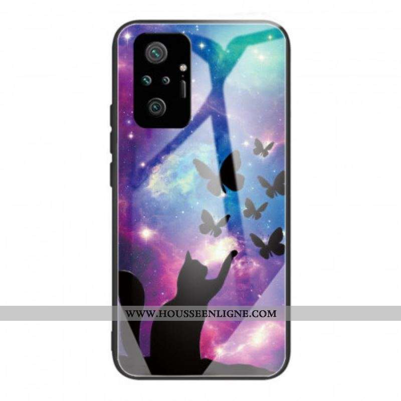Coque Xiaomi Redmi Note 10 Pro Verre Trempé Chat et Papillons Dans l'Espace