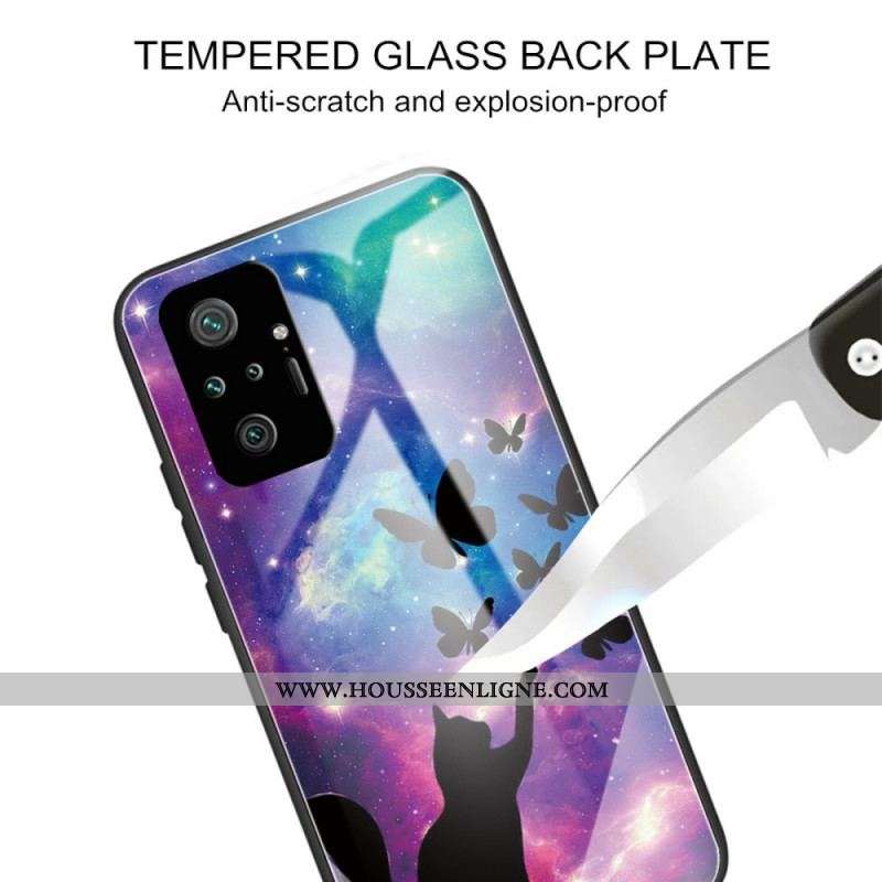Coque Xiaomi Redmi Note 10 Pro Verre Trempé Chat et Papillons Dans l'Espace