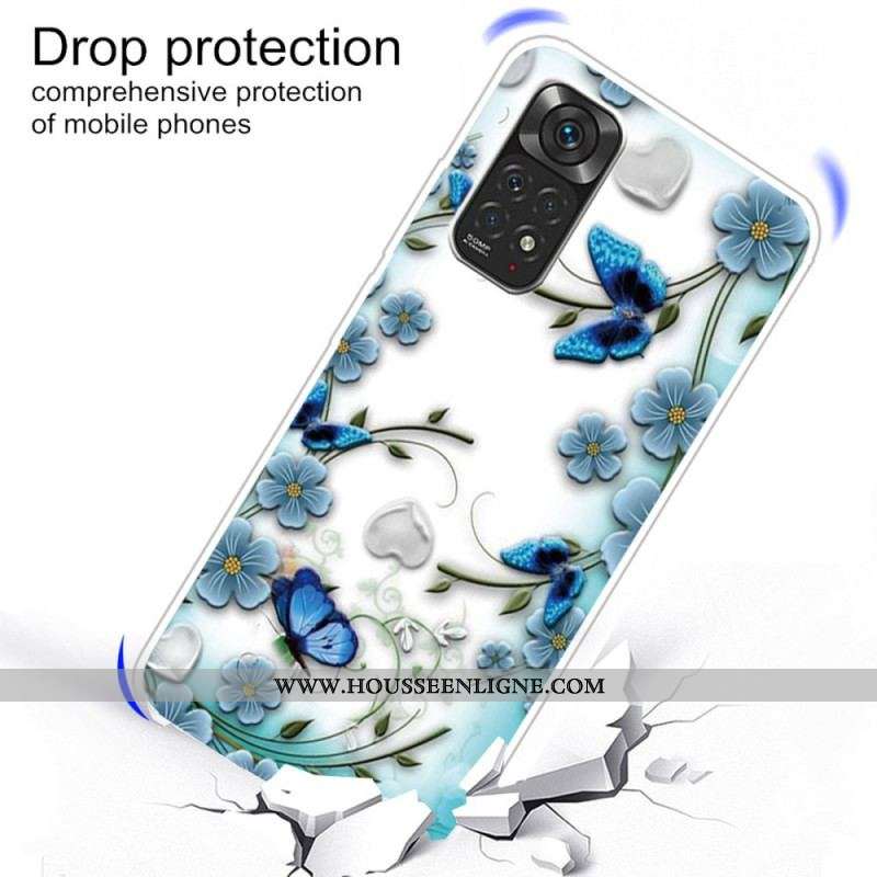 Coque Xiaomi Redmi Note 11 / 11s Transparente Papillons et Fleurs Rétros