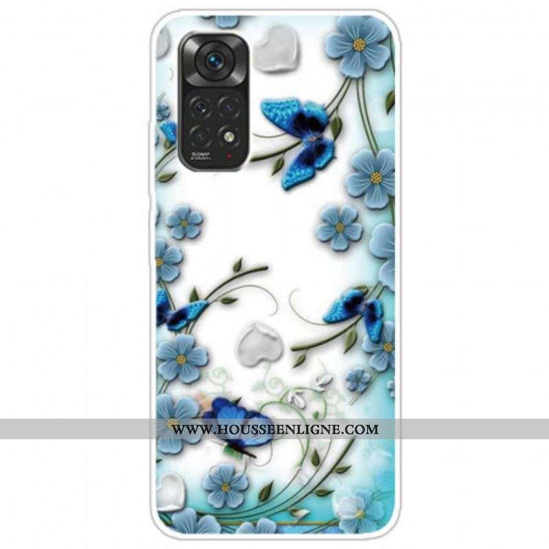 Coque Xiaomi Redmi Note 11 Pro /  Note 11 Pro 5G Papillons et Fleurs Rétros