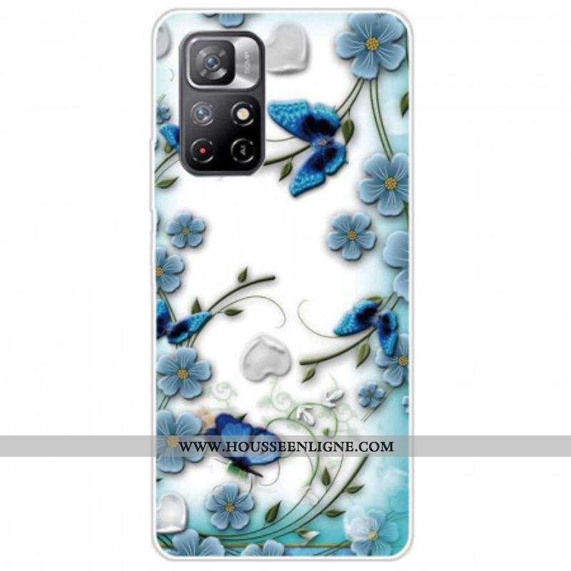 Coque Xiaomi Redmi Note 11 Pro Plus 5G Fleurs et Papillons Bleus