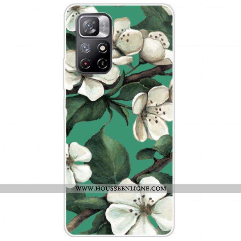 Coque Xiaomi Redmi Note 11 Pro Plus 5G Silicone Fleurs Blanches