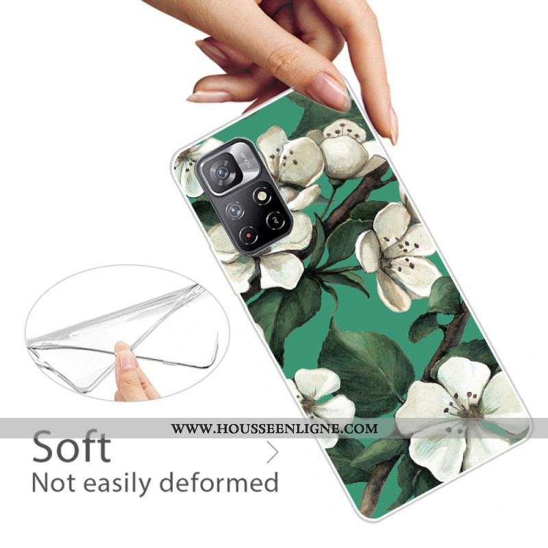 Coque Xiaomi Redmi Note 11 Pro Plus 5G Silicone Fleurs Blanches