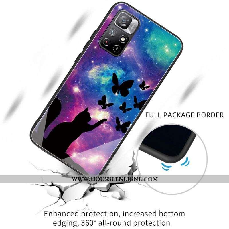 Coque Xiaomi Redmi Note 11 Pro Plus 5G Verre Trempé Chat et Papillons Dans l'Espace
