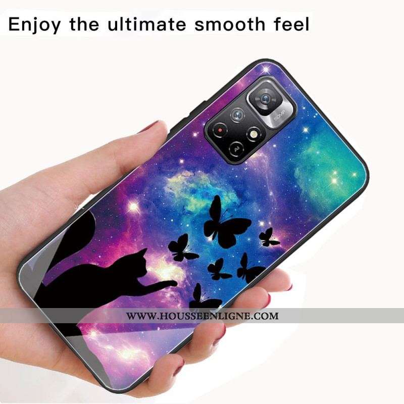 Coque Xiaomi Redmi Note 11 Pro Plus 5G Verre Trempé Chat et Papillons Dans l'Espace