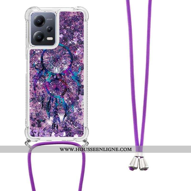 Coque Xiaomi Redmi Note 12/Poco X5 5G à Cordon Paillettes Attrape Rêves