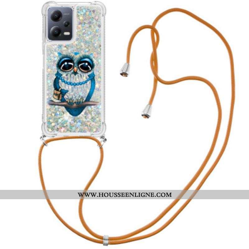 Coque Xiaomi Redmi Note 12/Poco X5 5G à Cordon Paillettes Miss Hibou