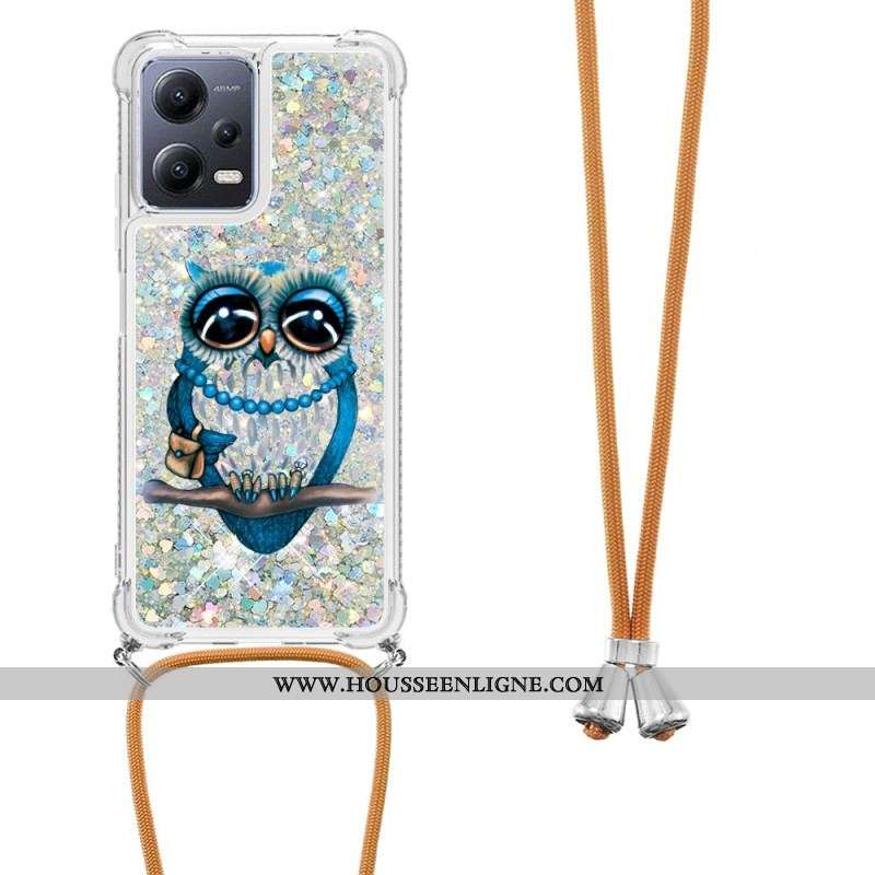 Coque Xiaomi Redmi Note 12/Poco X5 5G à Cordon Paillettes Miss Hibou
