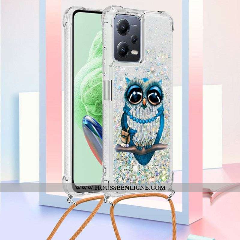 Coque Xiaomi Redmi Note 12/Poco X5 5G à Cordon Paillettes Miss Hibou