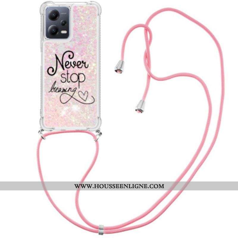 Coque Xiaomi Redmi Note 12/Poco X5 5G à Cordon Paillettes Never Stop