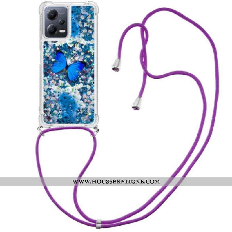 Coque Xiaomi Redmi Note 12/Poco X5 5G à Cordon Paillettes Papillons
