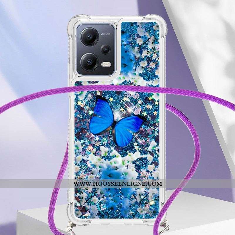 Coque Xiaomi Redmi Note 12/Poco X5 5G à Cordon Paillettes Papillons