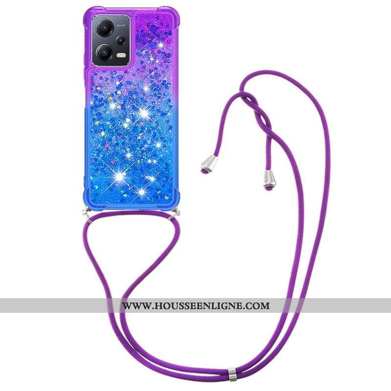 Coque Xiaomi Redmi Note 12/Poco X5 5G à Cordon Silicone Paillettes