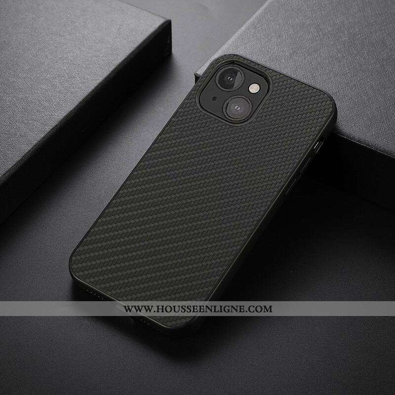 Coque iPhone 13 Mini Effet Cuir Texture Fibre Carbone
