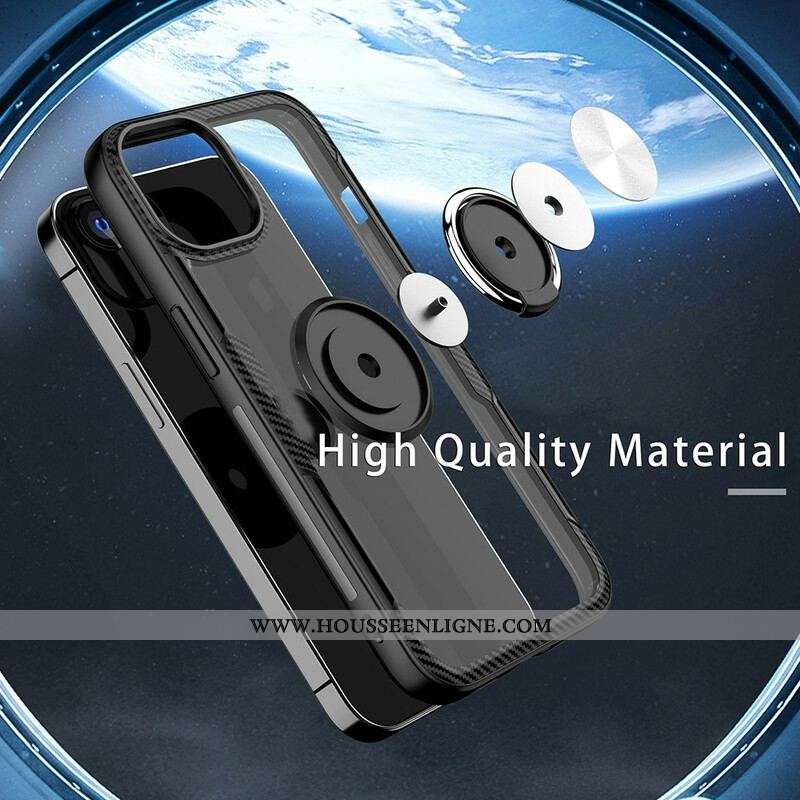 Coque iPhone 13 Mini Fibre Carbone Anneau Métallique
