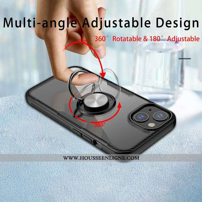Coque iPhone 13 Mini Fibre Carbone Anneau Métallique