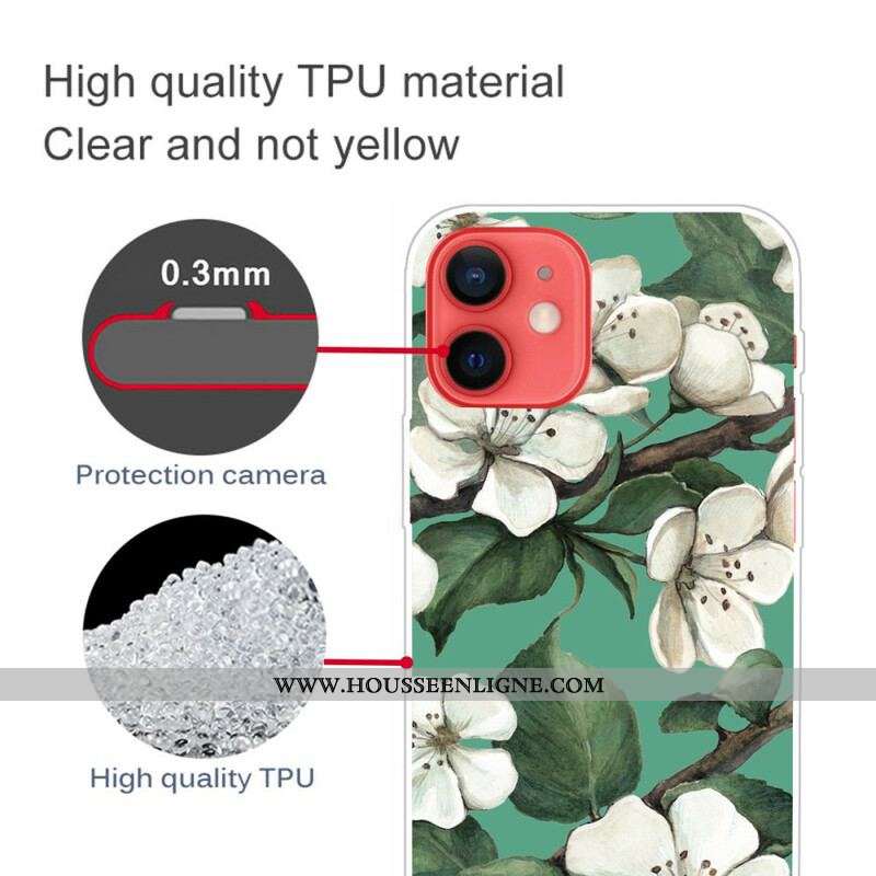 Coque iPhone 13 Mini Fleurs Blanches Peintes