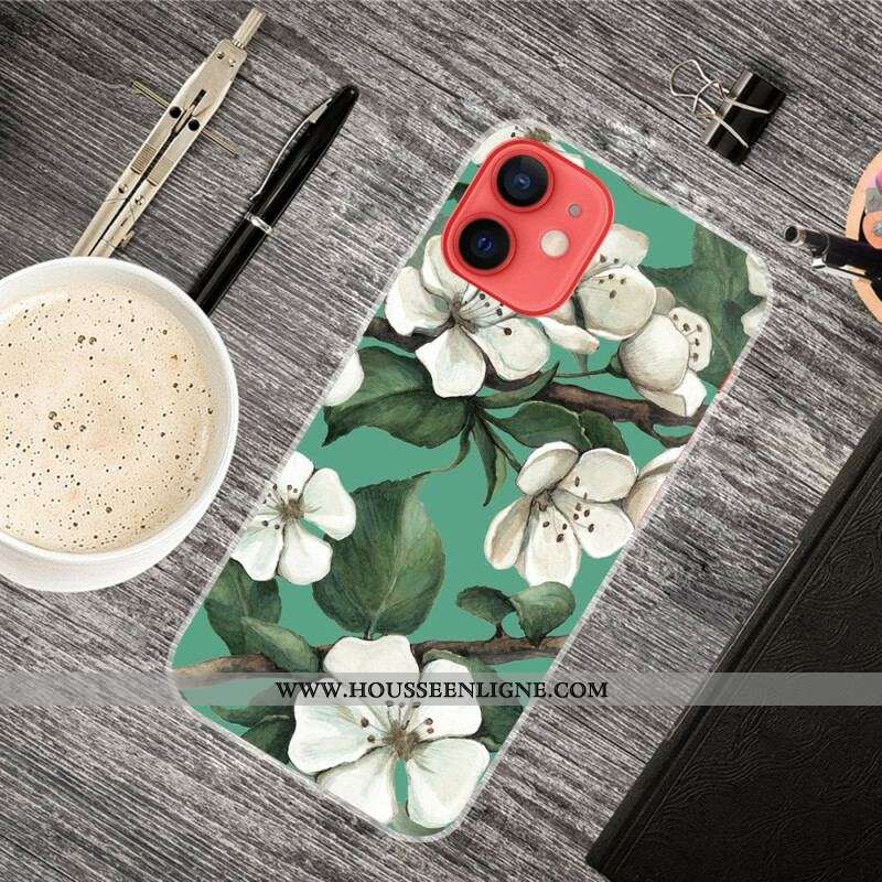 Coque iPhone 13 Mini Fleurs Blanches Peintes