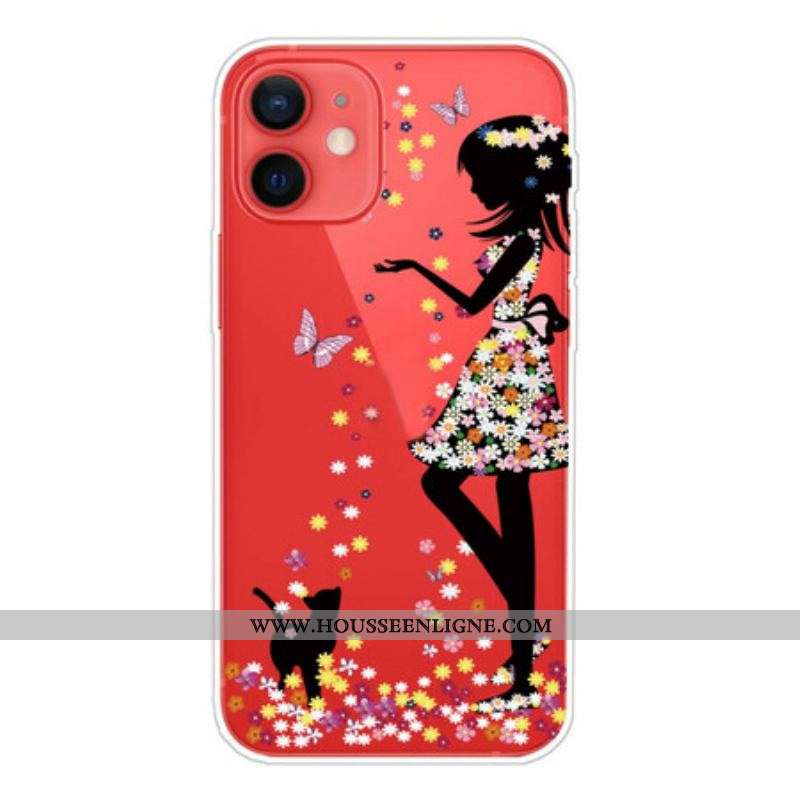 Coque iPhone 13 Mini Jeune Fille Fleurie