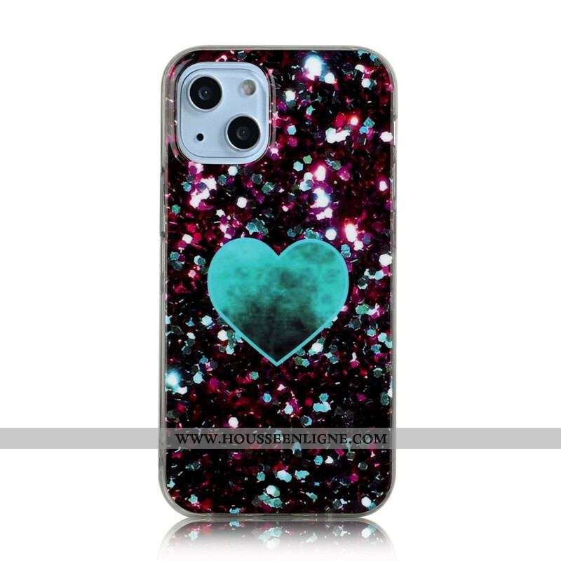 Coque iPhone 13 Mini Marbre Paillettes