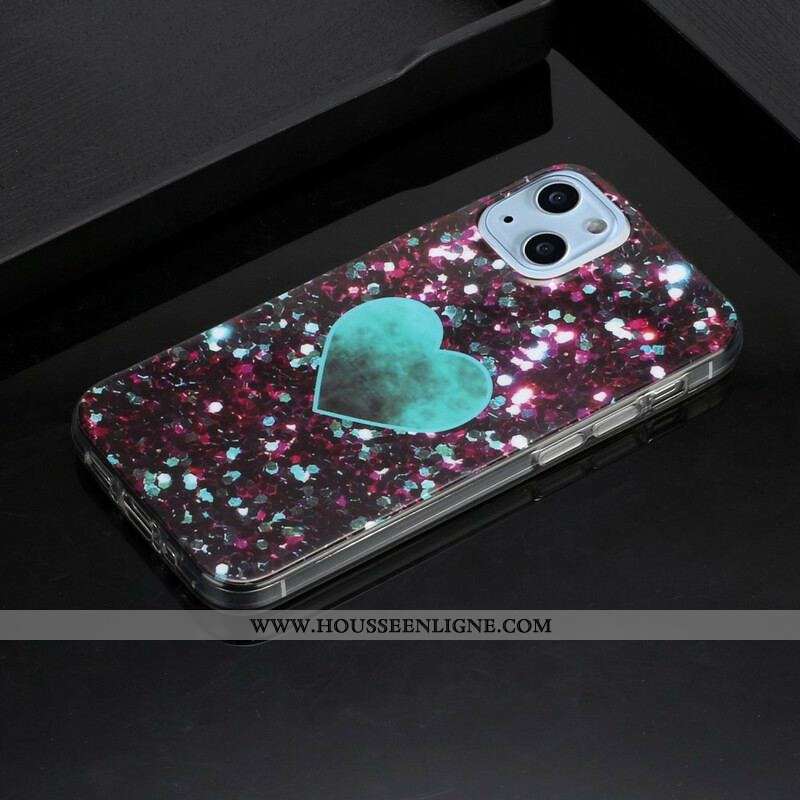 Coque iPhone 13 Mini Marbre Paillettes