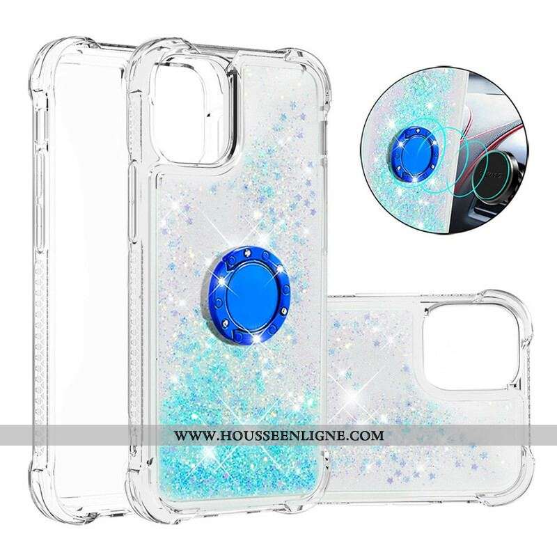 Coque iPhone 13 Mini Paillettes avec Anneau-Support