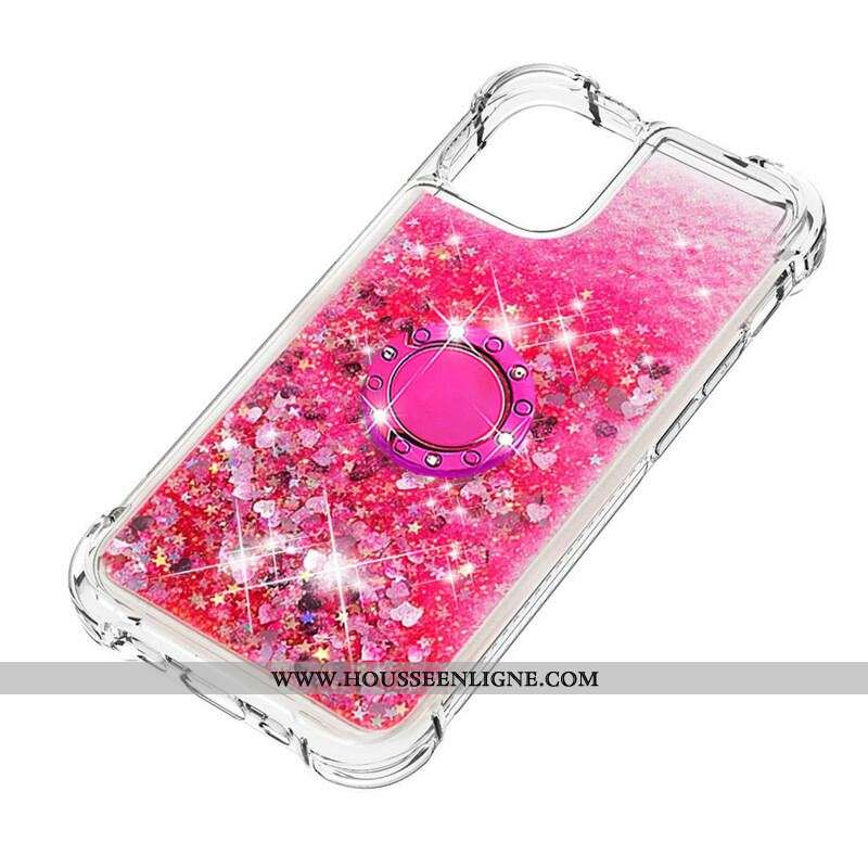 Coque iPhone 13 Mini Paillettes avec Anneau-Support