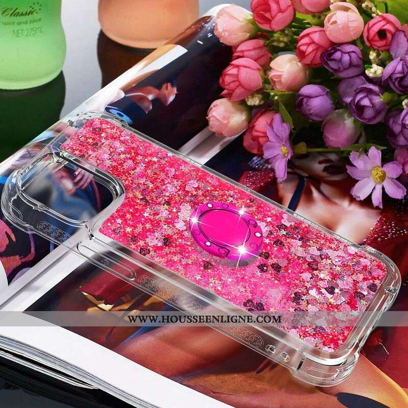 Coque iPhone 13 Mini Paillettes avec Anneau-Support
