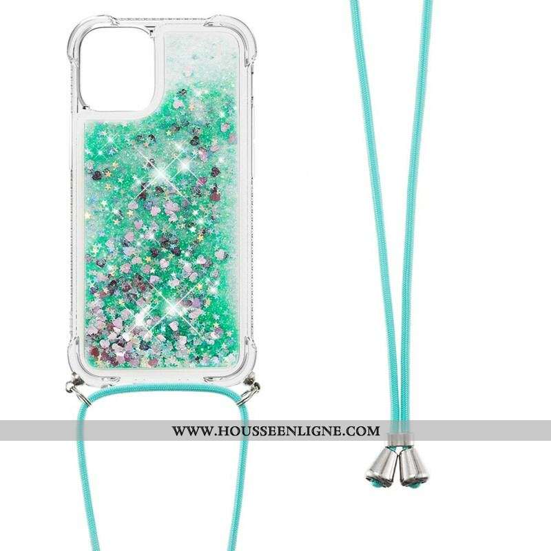 Coque iPhone 13 Mini Paillettes avec Cordon
