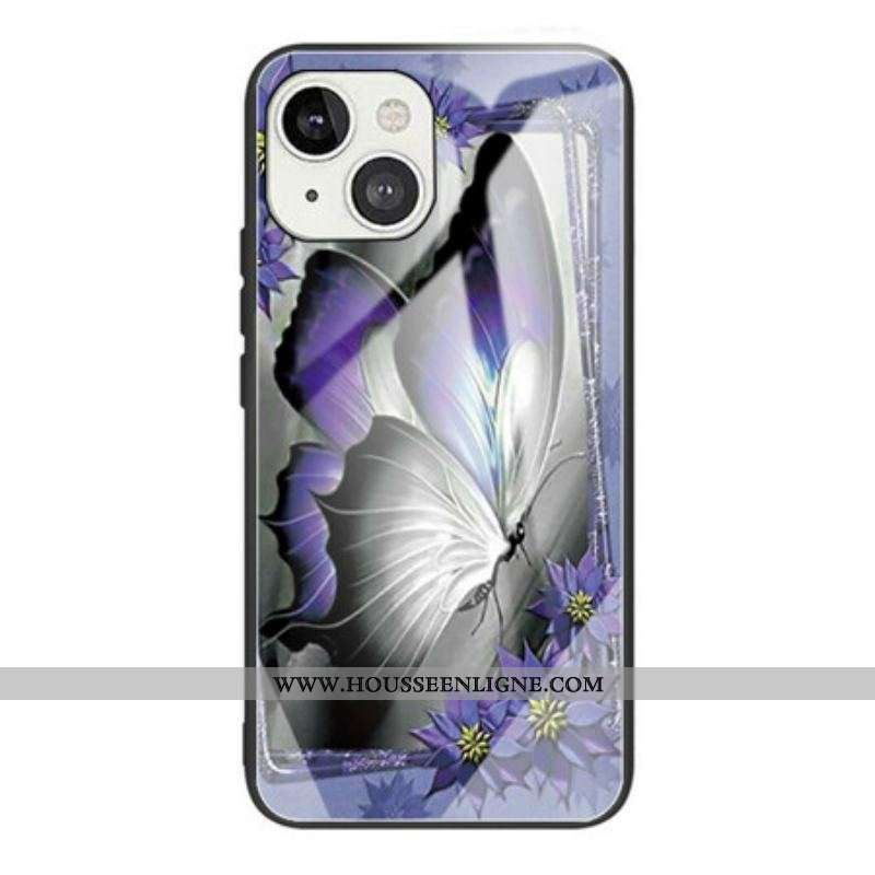 Coque iPhone 13 Mini Verre Trempé Papillon Violet