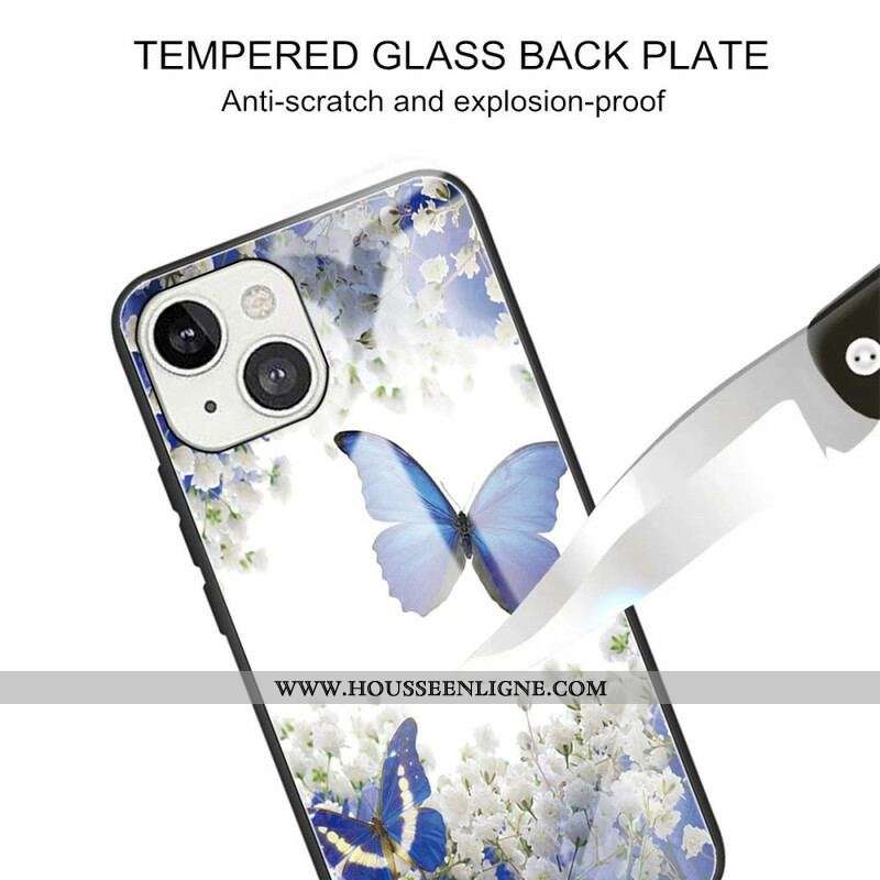 Coque iPhone 13 Mini Verre Trempé Papillons Design