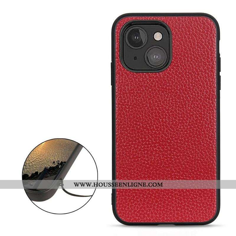 Coque iPhone 13 Mini Véritable Cuir Litchi