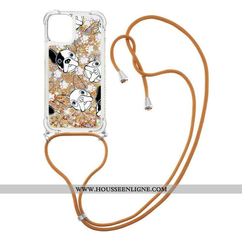 Coque iPhone 13 Mini à Cordon Paillettes Chiens