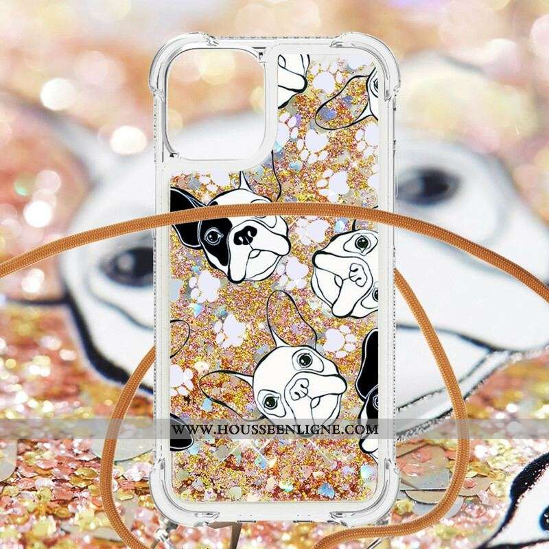 Coque iPhone 13 Mini à Cordon Paillettes Chiens