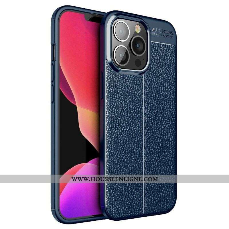 Coque iPhone 13 Pro Effet Cuir Litchi Double Line